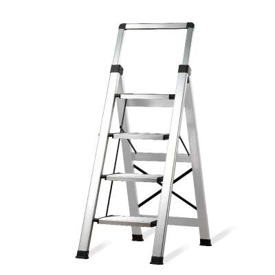 4 step aluminium folding ladder wide pedal for home use with retractable handrail