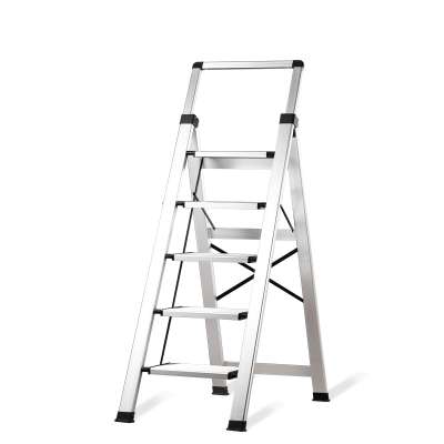 Lightweight aluminum 5 step folding sturdy ladder with retractable handrail