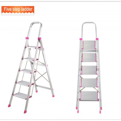 Five - step household aluminum multifunctional folding wide step ladder