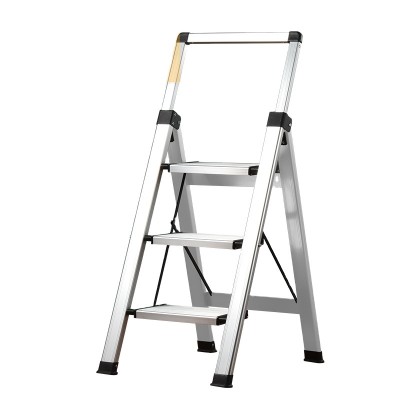 Safety aluminium 3 step foldable ladder lightweIght and slim design with retractable handrail